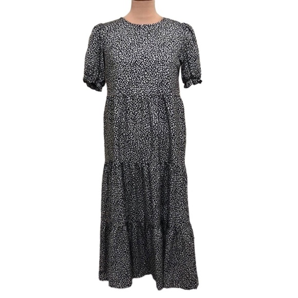 Francesca’s Collection Midi Dress Size Medium Black Leopard Animal Print - Picture 1 of 8